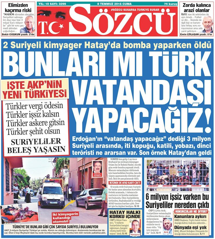 Sözcü Suriyelilere Hakaret Etti