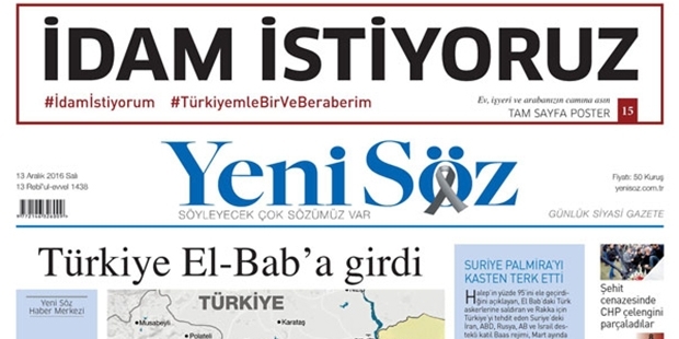 Hükümete Yakın Gazeteden "İdam  İstiyoruz" Posteri