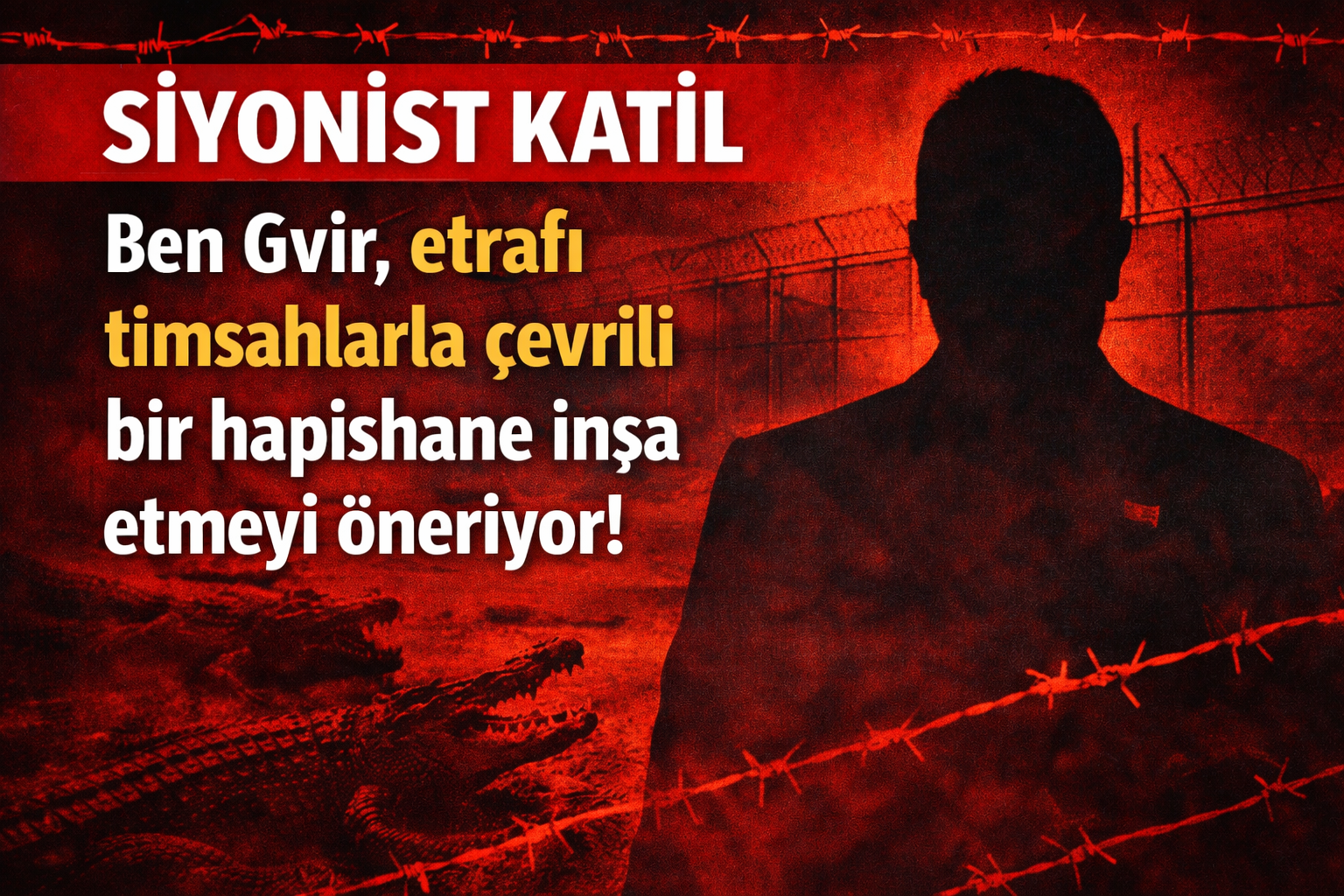 İşgalci Ben Gvir’den İnsanlık Dışı Öneri: Timsahlarla Çevrili Hapishane