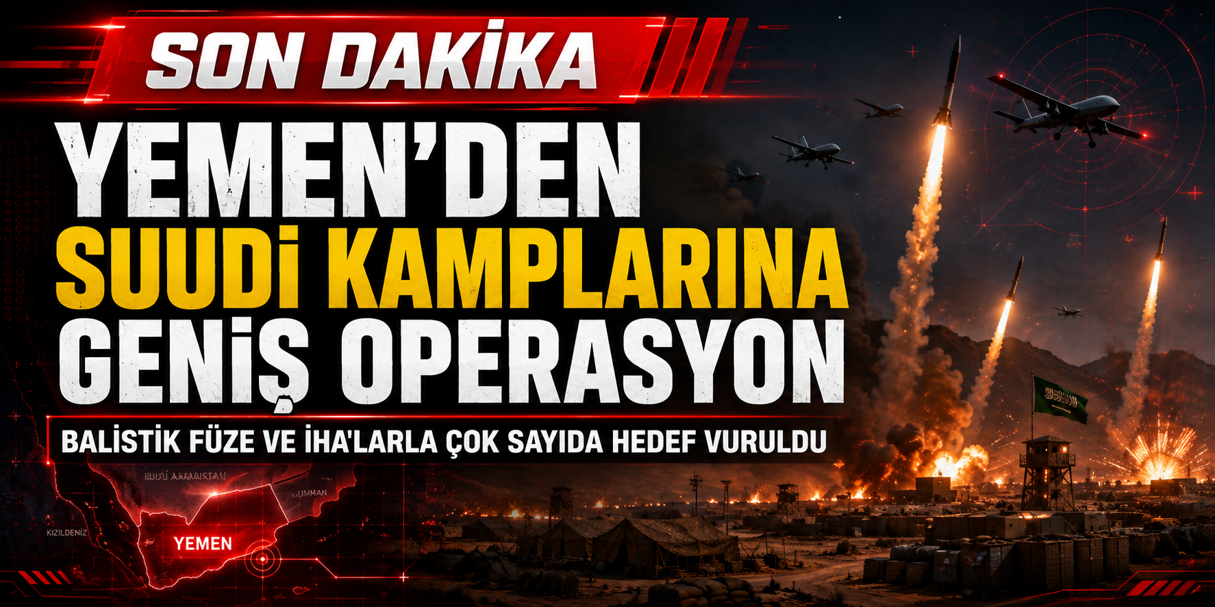 YEMEN’DEN SUUDİ DESTEKLİ KAMPLARA DEV OPERASYON: BALİSTİK FÜZE VE İHA’LARLA VURULDULAR