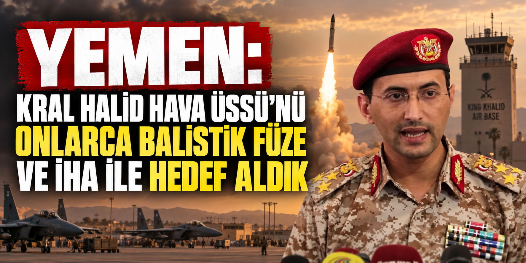 Yemen: Kral Halid Hava Üssü’nü onlarca balistik füze ve İHA ile hedef aldık